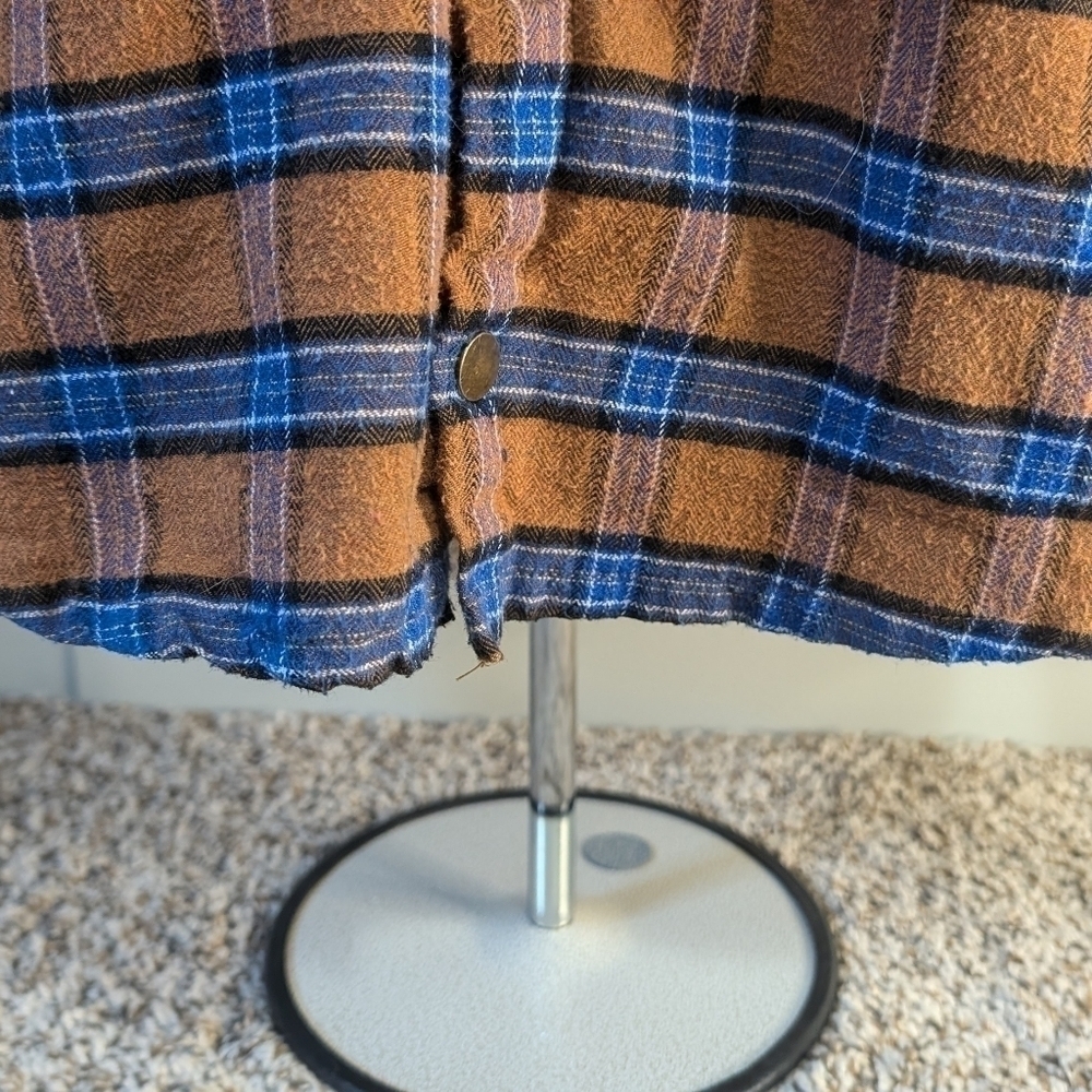 Z Man Plaid Long Sleeve Fleece Hoodie Size Small Snap Pockets Orange Blue - Picture 4 of 8